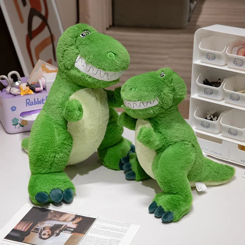 A giant, ultra-soft green dinosaur plush toy being hugged, perfect for kids and dinosaur lovers.