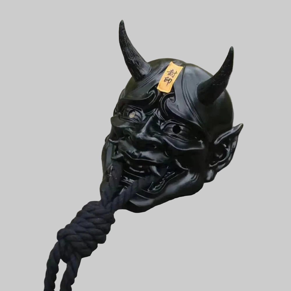 Black Resin Hannya Mask Japanese Demon Cosplay Prop front view