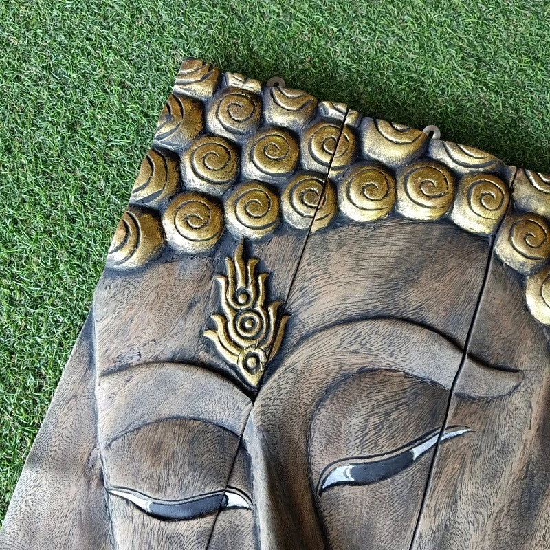 3-piece carved Buddha face wood decor wall panels