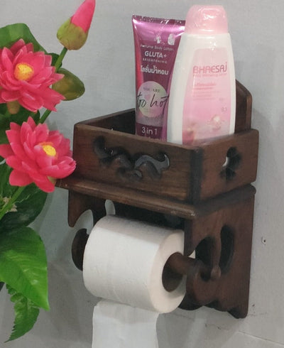 Teak Wood Toilet Paper Holder