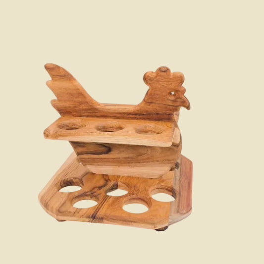 Teak Wood Chicken Egg Rack - 16-Slot Farmhouse Decor