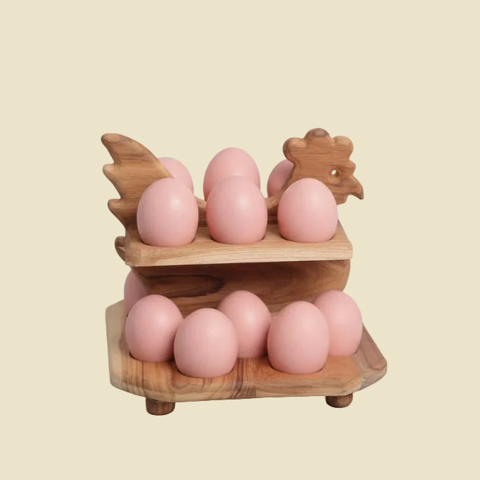 Teak Wood Chicken Egg Rack - 16-Slot Farmhouse Decor