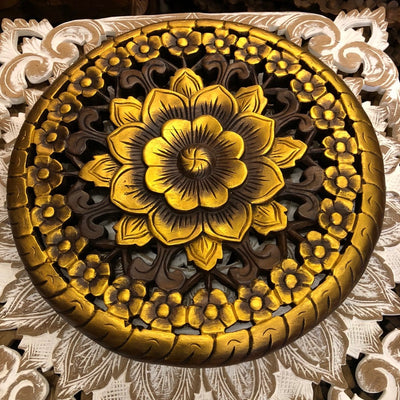 Carved teak wood gilded floral pattern