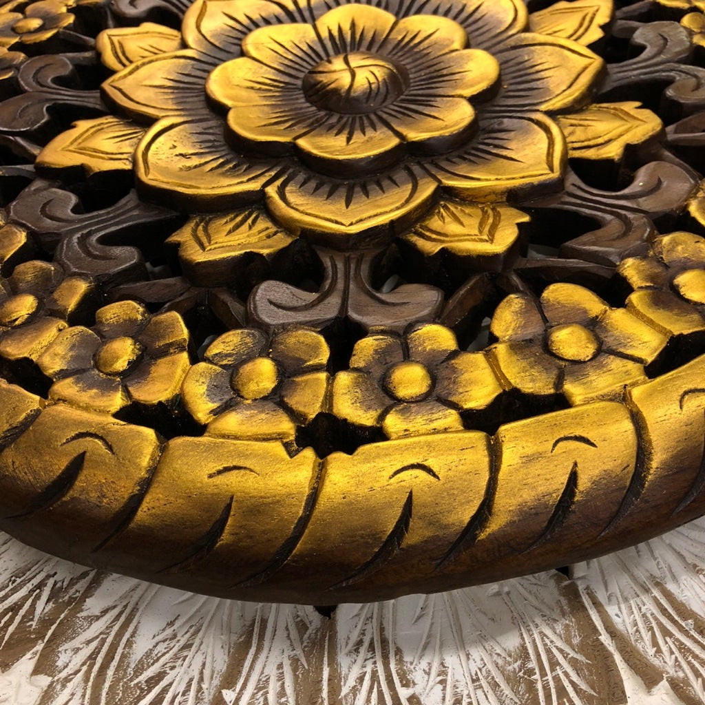 Carved teak wood gilded floral pattern