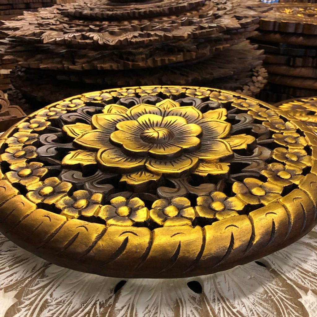 Carved teak wood gilded floral pattern