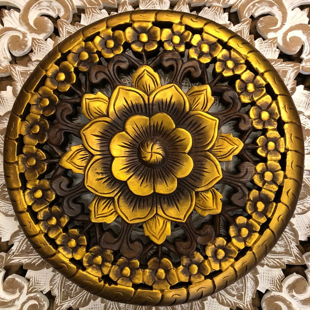 Carved teak wood gilded floral pattern