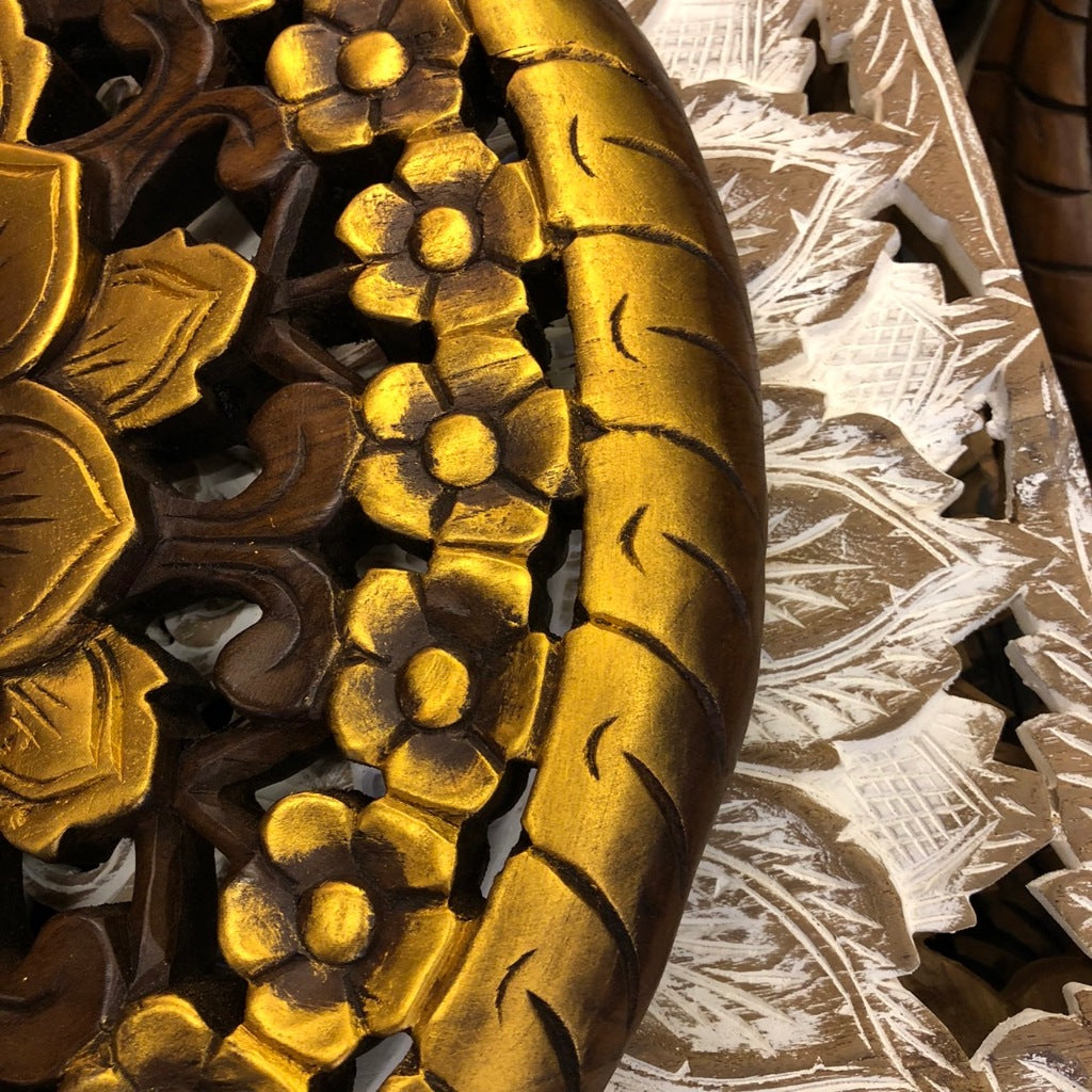 Carved teak wood gilded floral pattern