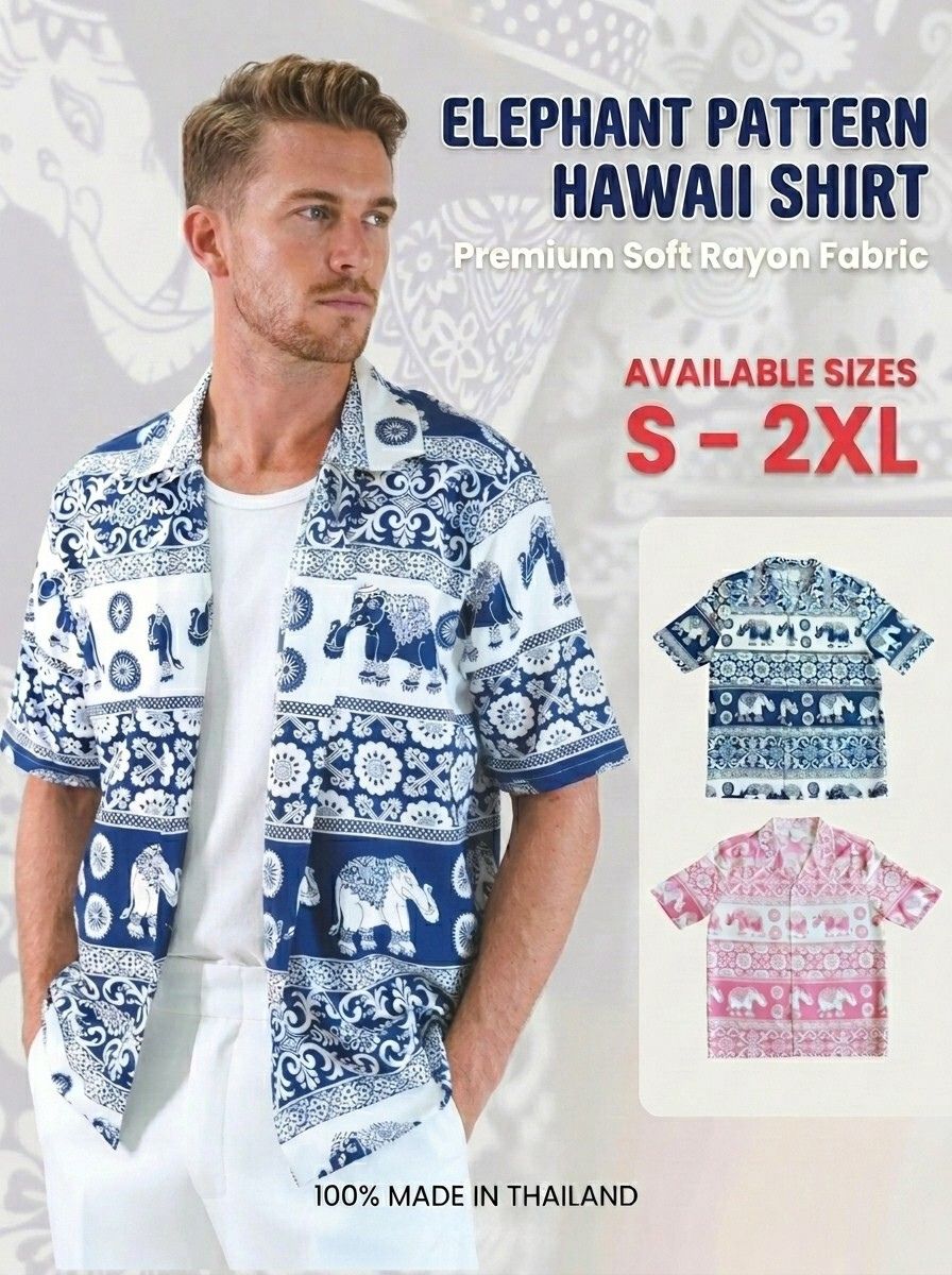 Thai Elephant Herren Aloha Hemd | Lässiges Boho Hawaii-Hemd mit Knöpfen