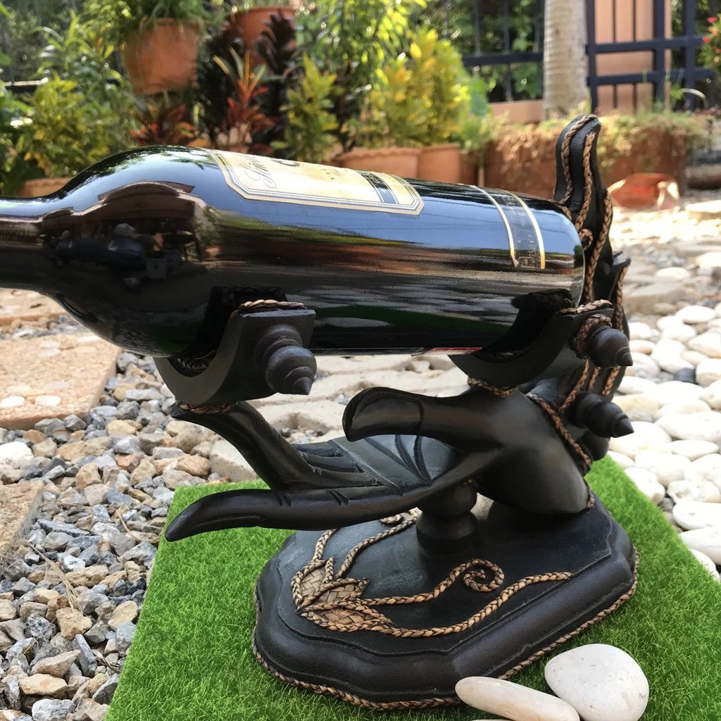 Handcrafted Rain Tree Wood Wine Bottle Holder | Artisan Decor