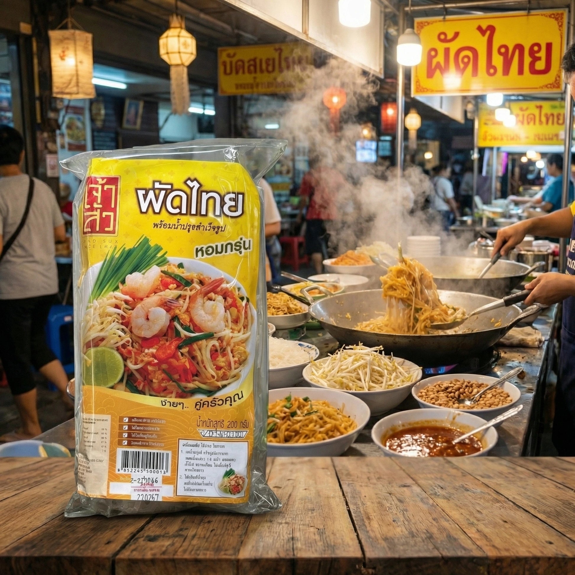 Value pack of five Chao Sua Authentic Pad Thai kits, totaling 1kg, featuring dried rice noodles and signature sauce for a ready-to-cook Thai meal.