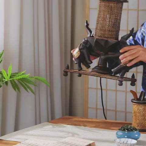 Load video: Handcrafted Wooden Elephant Lamp