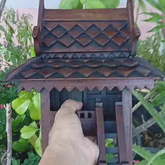 authentic Thai teak wood miniature spirit house