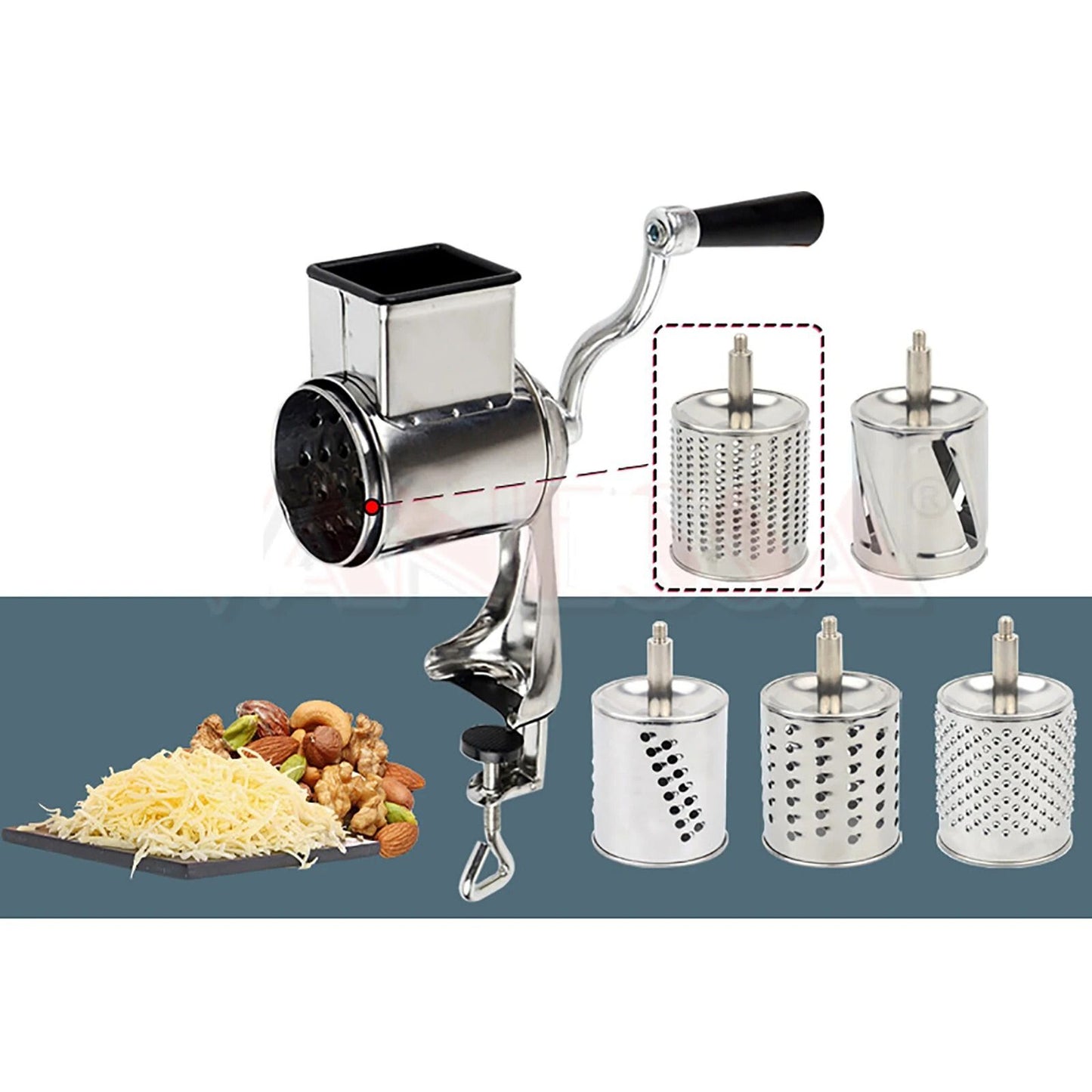 Multifunctional rotary cheese grater