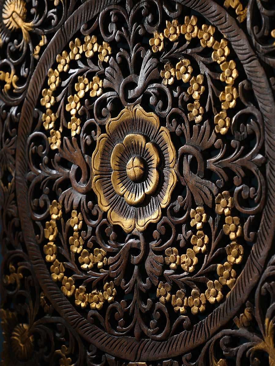 Floral Wood Carving Wall Hanging