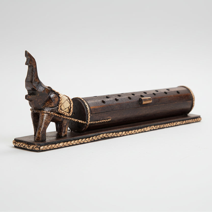 Wooden Elephant Incense Holder | Enclosed Ash Catcher