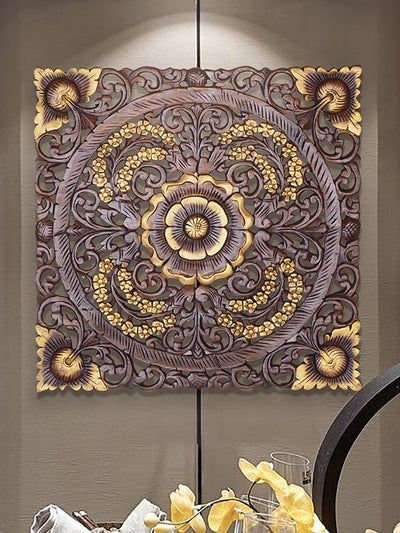 Floral Wood Carving Wall Hanging