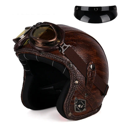 PU Leather Retro Motorcycle Helmet