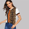 Color Block Leopard Top Tees Shirt - Goods Shopi