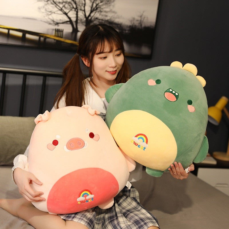 Kawaii Fat Stuffed Animal Chicken Bear Rabbit Penguin Piggy Dinosaur Plush Pillow 