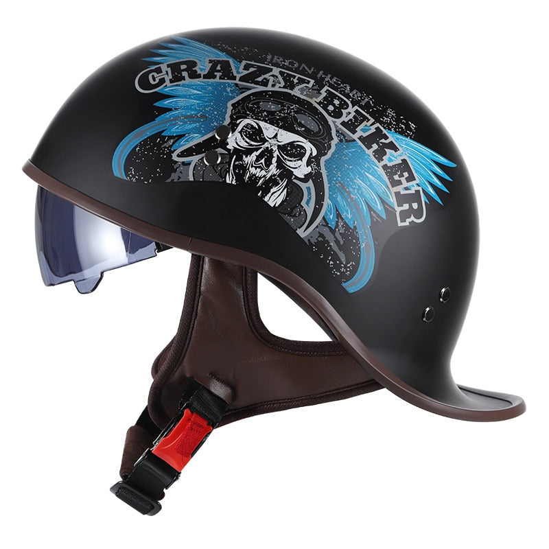 crazy novelty motorcycle helmets Waterproof Retro Novelty Half Helmet with Fog-Resistant Visor – goodsshopi