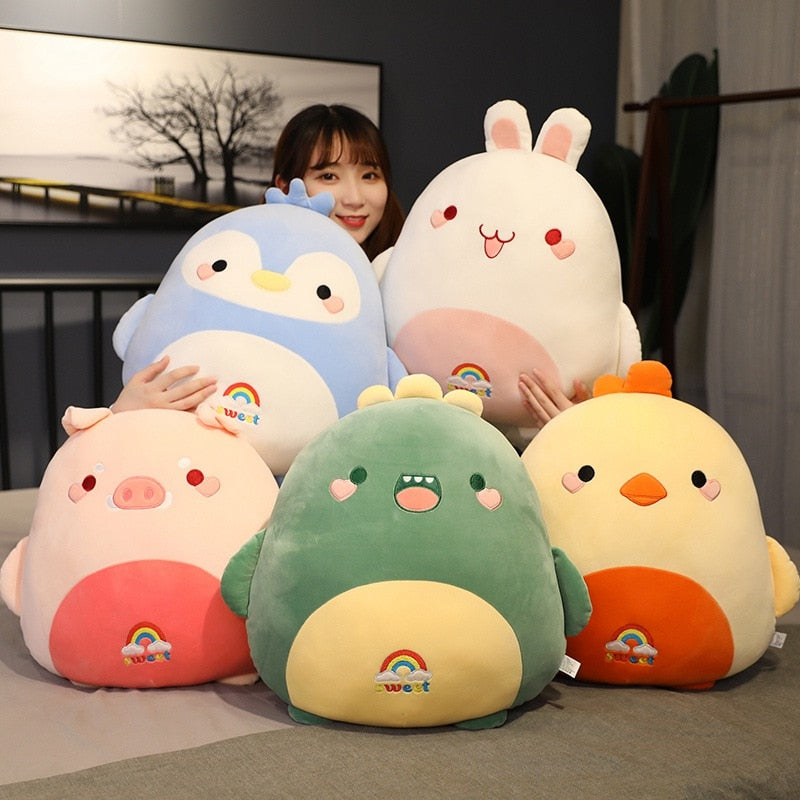 Kawaii Fat Stuffed Animal Chicken Bear Rabbit Penguin Piggy Dinosaur Plush Pillow 