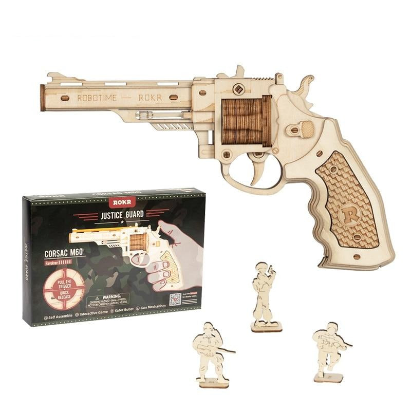 DIY Wooden Rubber Band Gun Revolver Buliding Kit Toys