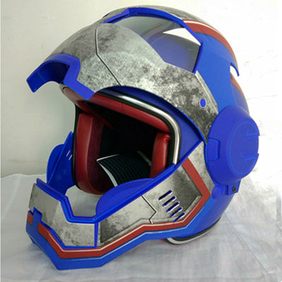 Matte Blue retro motorcycle helmet  Iron Man