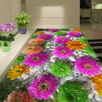 3D Floors  Mural Self-adhesive Flowers Cobblestone Plants - Goods Shopi
