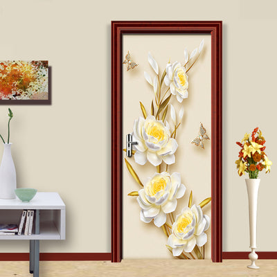 3D Mural Door Stickers Golden Flowers Butterfly - Goods Shopi