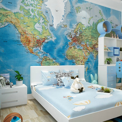 Mural Wallpaper World Map Study Kid's Room - Goods Shopi