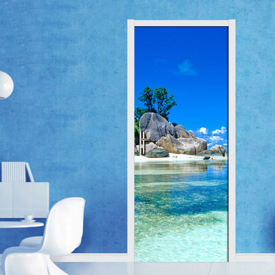 3D Door Sticker Blue Sky Island Landscape - Goods Shopi