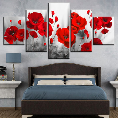 5 Piece canvas prints Red Flowers bedroom wall decor - Goods Shopi