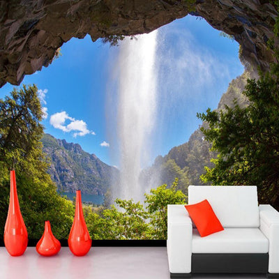 Cave Waterfall Natural Landscape 3D Mural  Wallpaper - Goods Shopi
