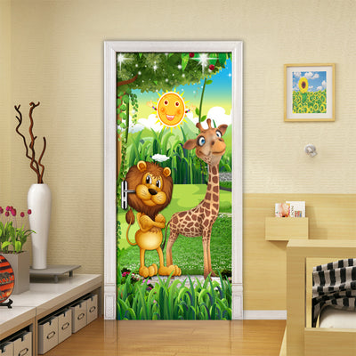 3D Mural Door Sticker Forest Animal Children Room - Goods Shopi