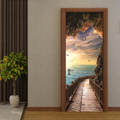 3D Mural Door Stickers Seaside Landscape - Goods Shopi