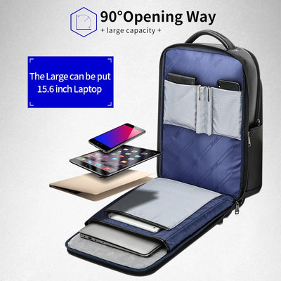 Leather Laptop Backpack Waterproof USB Charging