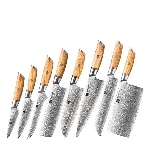 Damascus Steel 8pcs Wood Handle Kitchen Knife Set