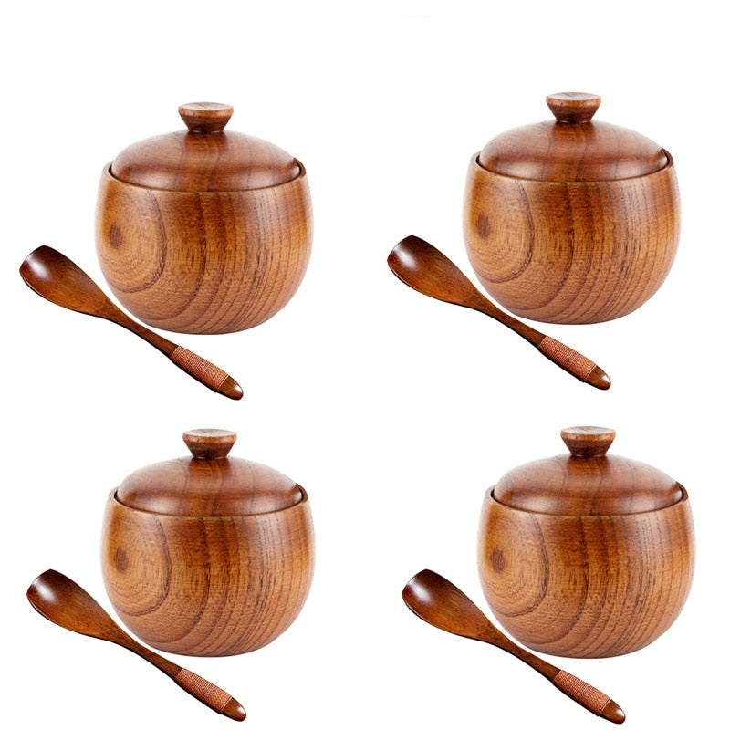 Wooden Salt Cellar Sugar Bowl Pepper Box