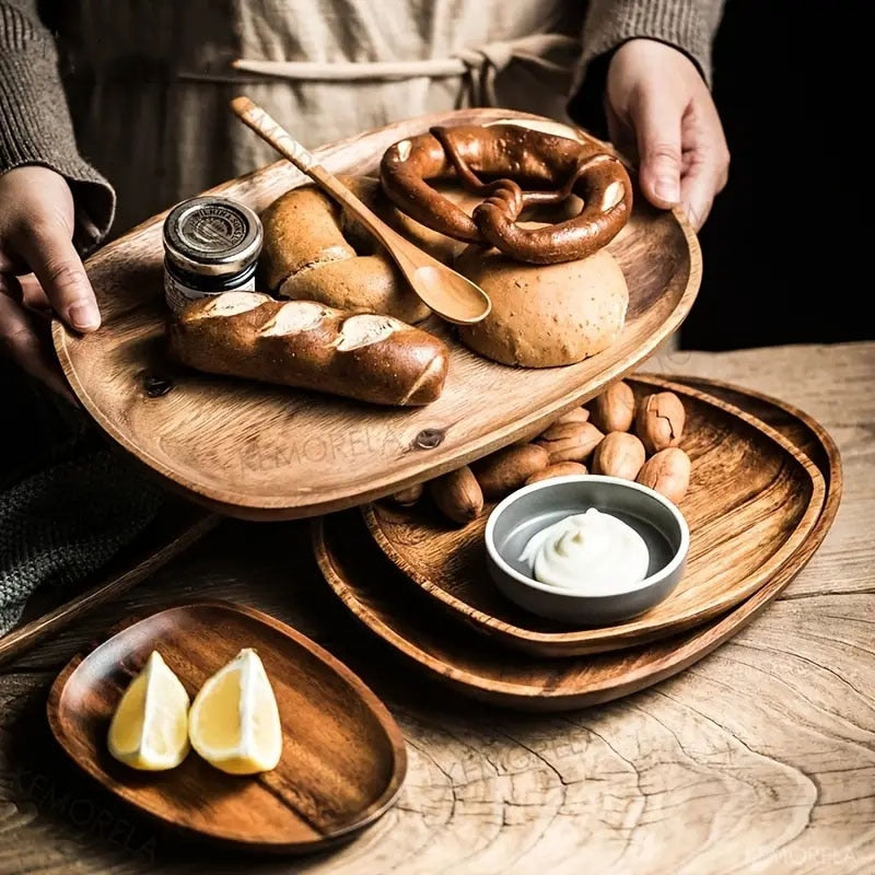 Solid Wood Round Dinner Plates