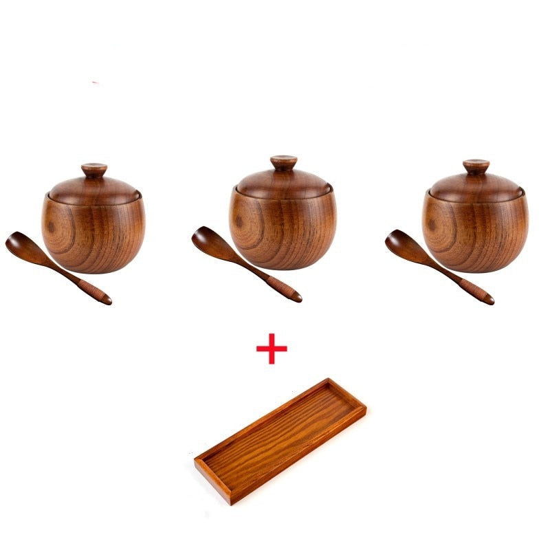 Wooden Salt Cellar Sugar Bowl Pepper Box