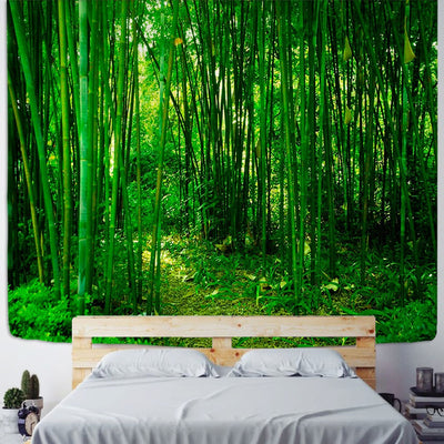 Tapestry Wall Hanging Green Bamboo Forest