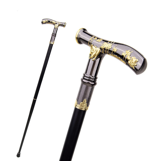 Fashion Walking Cane Gold Black Panda Compass