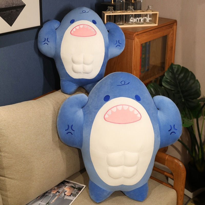 Giant Funny Muscle Shark Plush Toy Stuffed