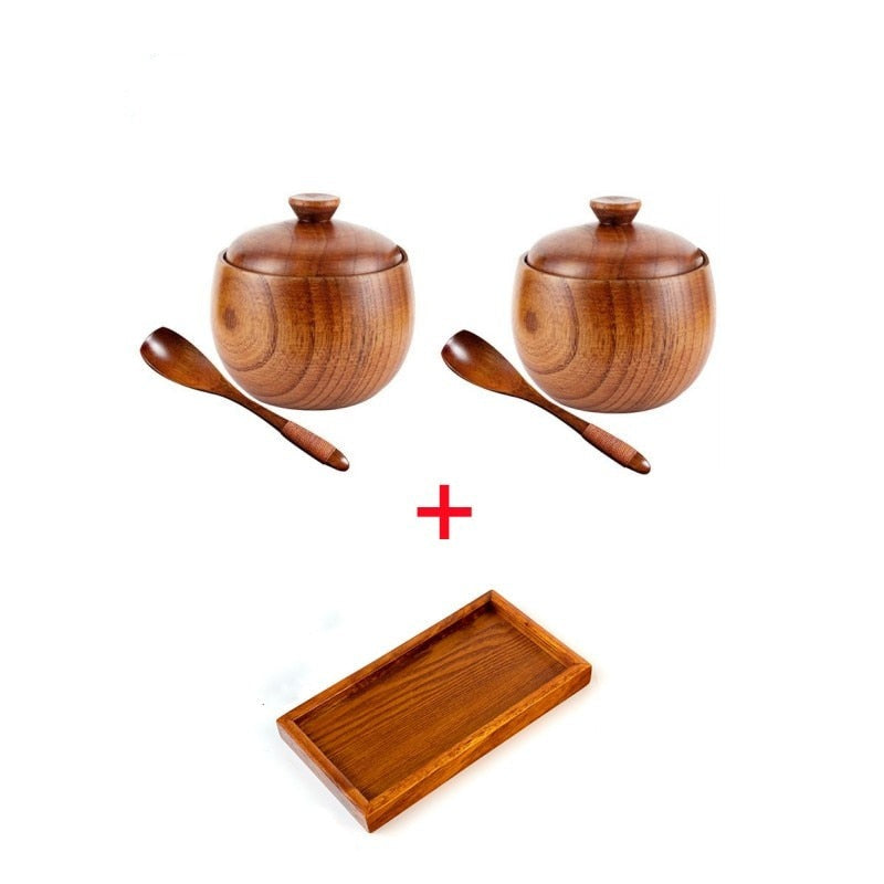 Wooden Salt Cellar Sugar Bowl Pepper Box