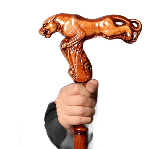 Luxury Leopard Handle  Wooden Walking Stick Canes