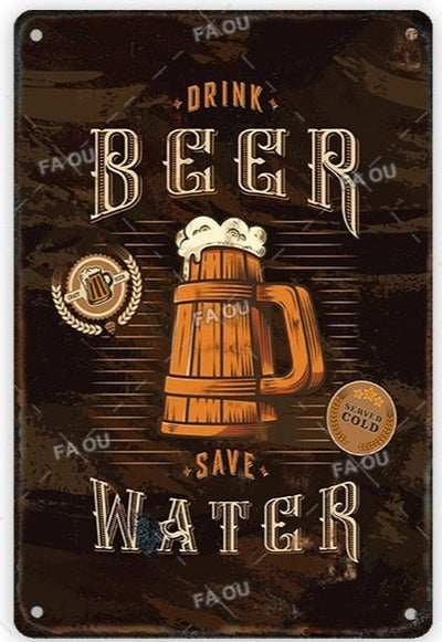 Retro Cold Beer Metal Sign Wall  Decor