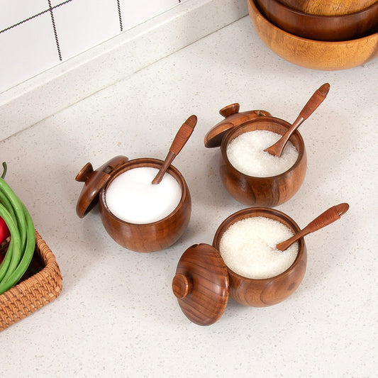 Wooden Salt Cellar Sugar Bowl Pepper Box