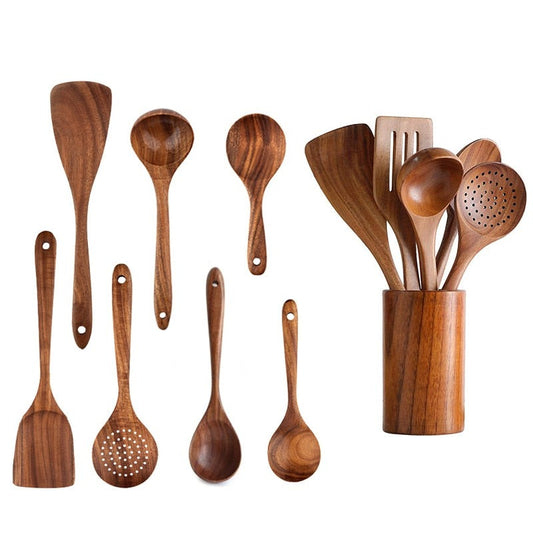 Natural Wooden Spoon Scoop Cooking Tool Set