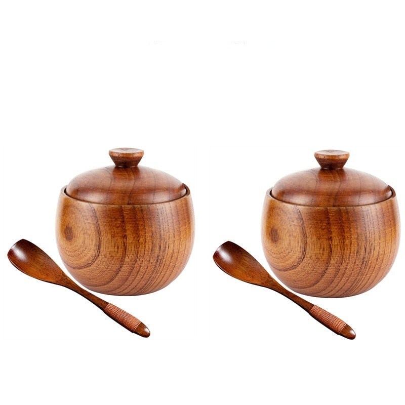 Wooden Salt Cellar Sugar Bowl Pepper Box