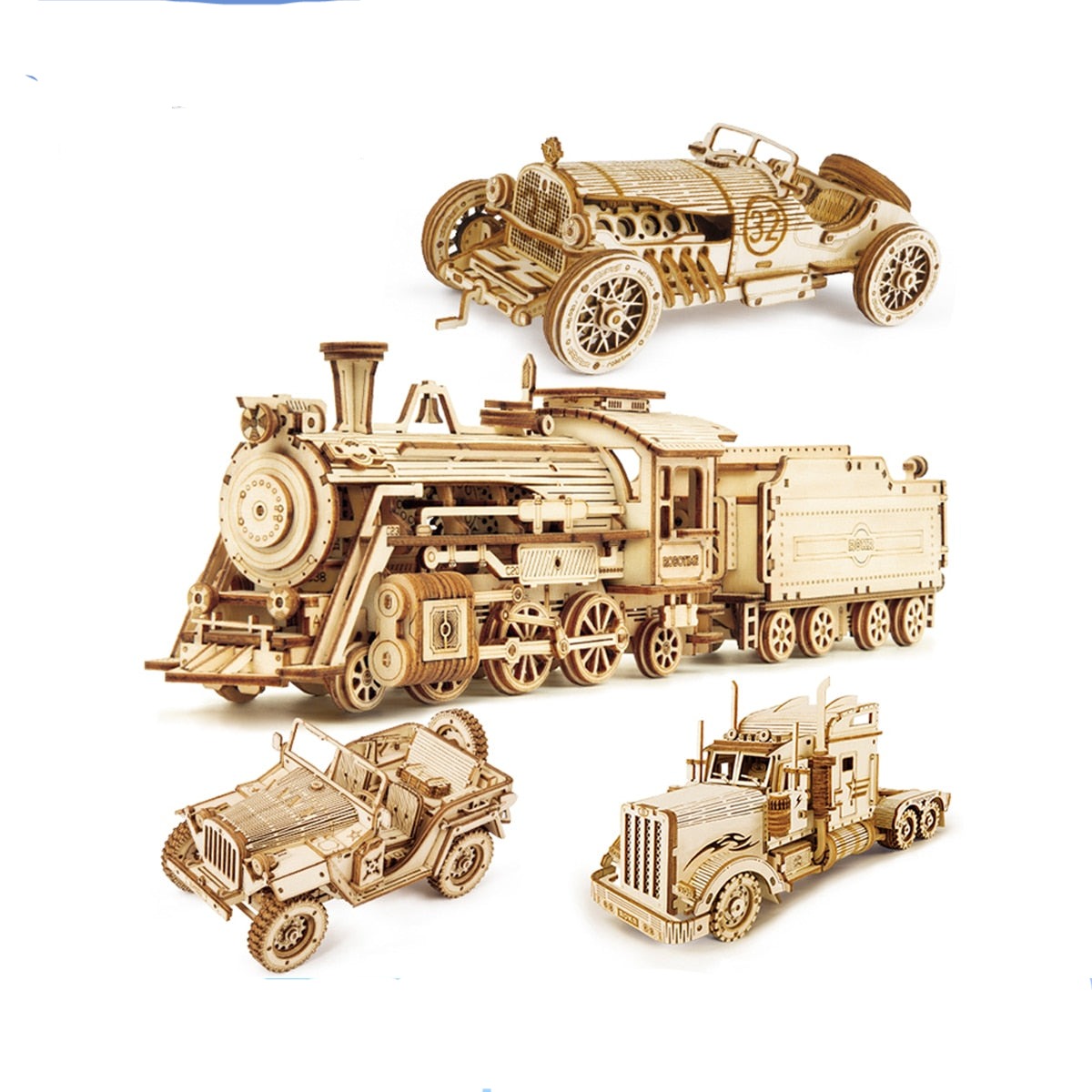 3D Wooden Puzzles Train Car Truck Building Kits